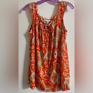 French Laundry Orange and White Patterned Blouse